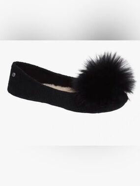 UGG Black Pom-Pom Ballet Slipper! New in box with UGG baggie!